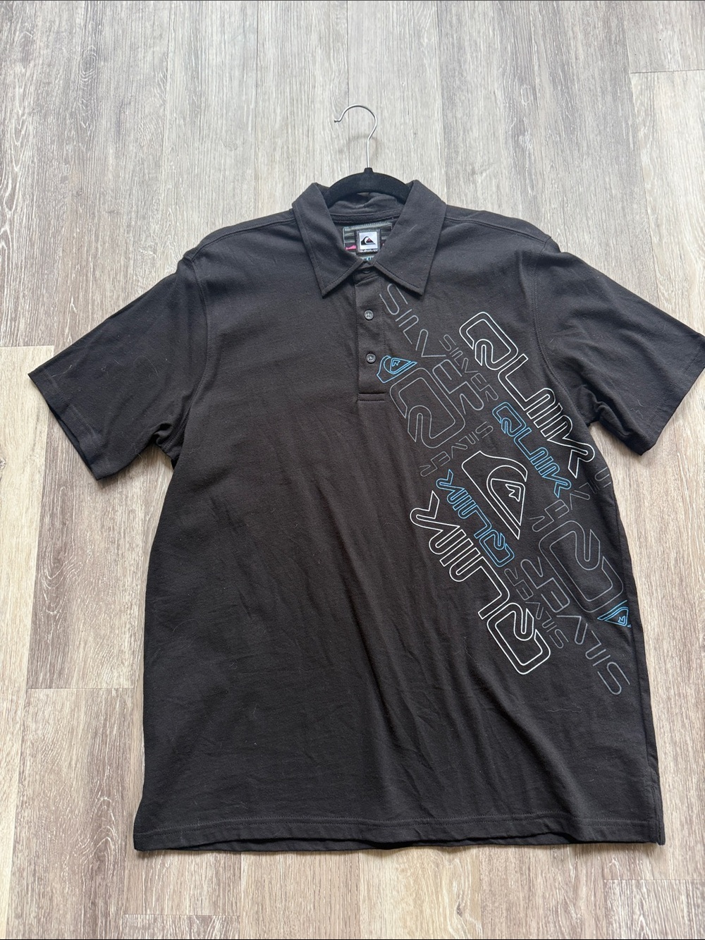 Quiksilver Black Polo with Blue Graphic Side Print